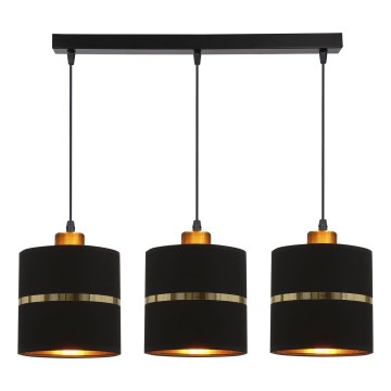 Ljuskrona med textilsladd ASSAM 3xE27/60W/230V svart