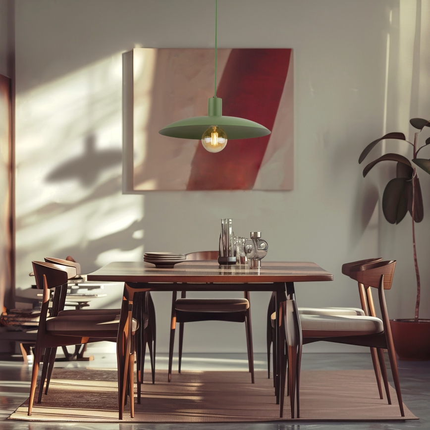 Ljuskrona med textilsladd ASTRA 1xE27/15W/230V diameter 41 cm grön