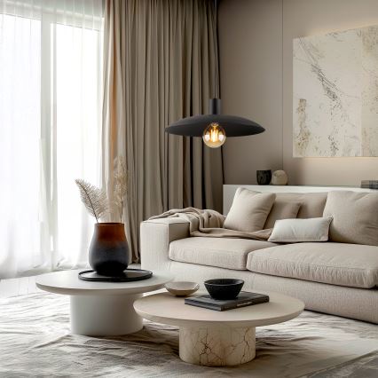 Ljuskrona med textilsladd ASTRA 1xE27/15W/230V diameter 41 cm svart