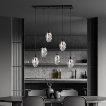 Ljuskrona med textilsladd ASTRAL 6xE14/10W/230V svart/rökig