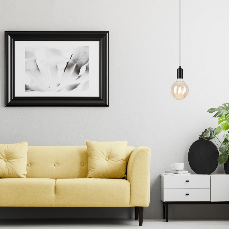 Ljuskrona med textilsladd ASTRID 1xE27/60W/230V matt svart