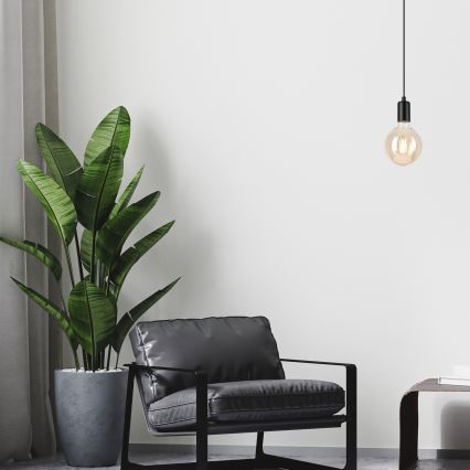 Ljuskrona med textilsladd ASTRID 1xE27/60W/230V matt svart