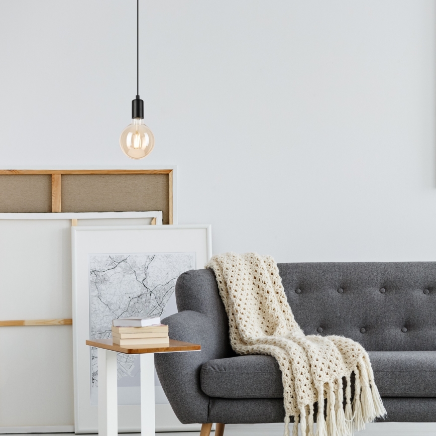 Ljuskrona med textilsladd ASTRID 1xE27/60W/230V matt svart