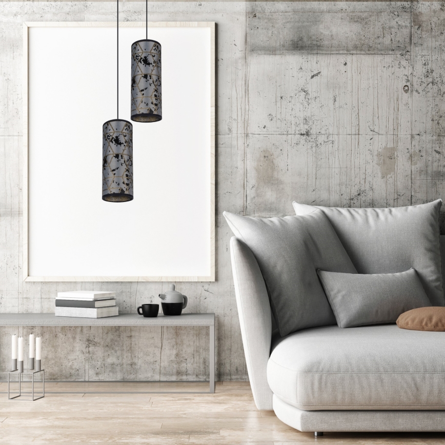 Ljuskrona med textilsladd AVALO 2xE27/60W/230V diameter 20 cm grå/svart