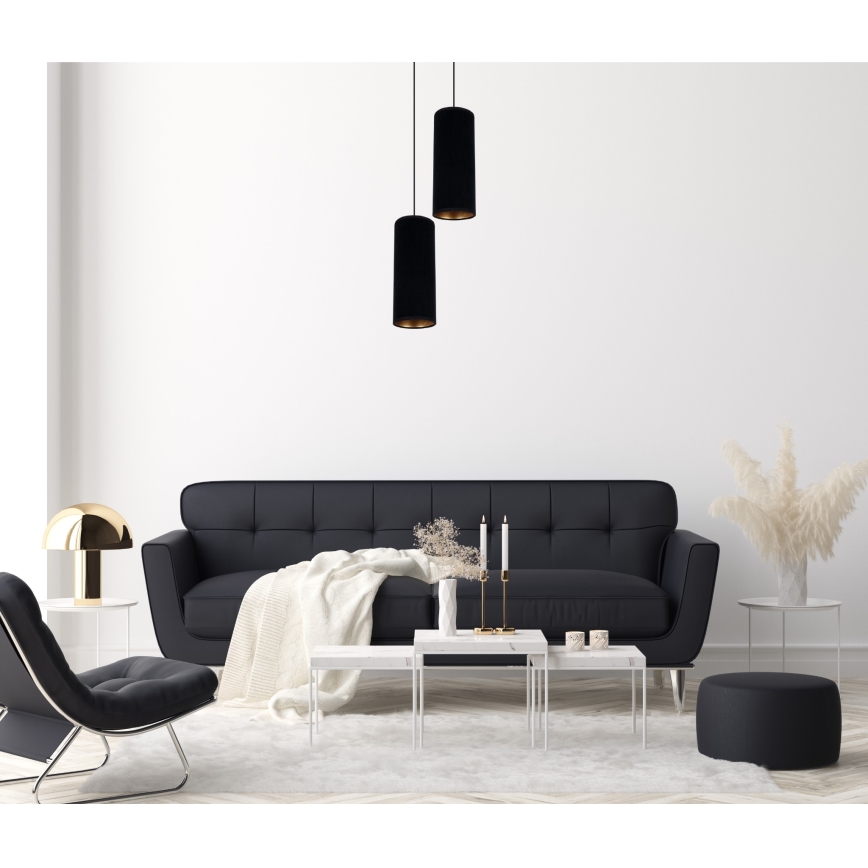 Ljuskrona med textilsladd AVALO 2xE27/60W/230V diameter 20 cm svart