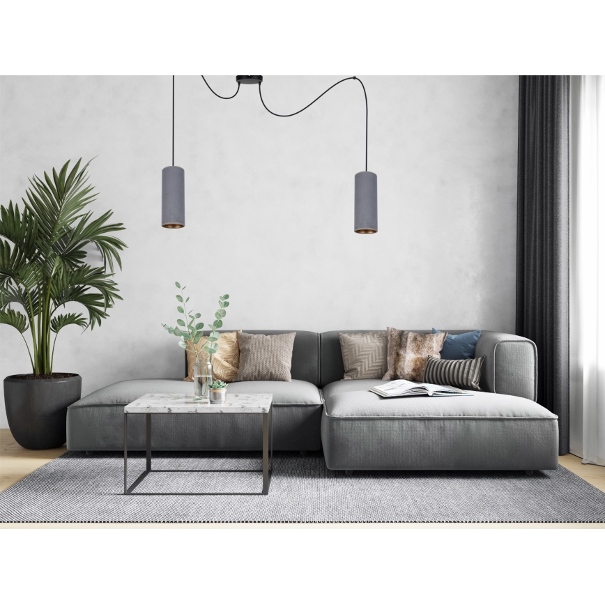 Ljuskrona med textilsladd AVALO 2xE27/60W/230V spindel grå