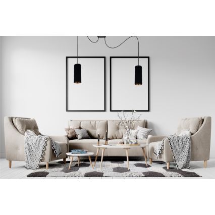 Ljuskrona med textilsladd AVALO 2xE27/60W/230V spindel svart