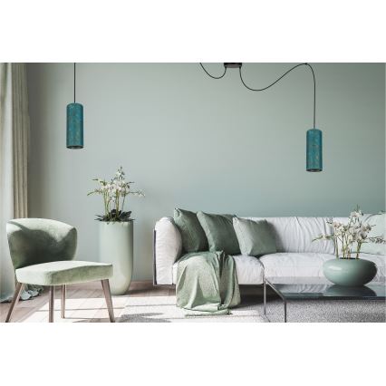 Ljuskrona med textilsladd AVALO 2xE27/60W/230V spindel turkos/guld