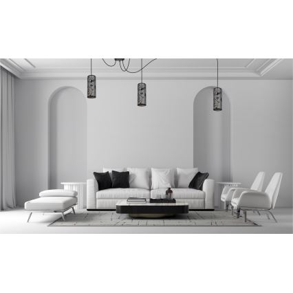 Ljuskrona med textilsladd AVALO 3xE27/60W/230V spindel grå/svart