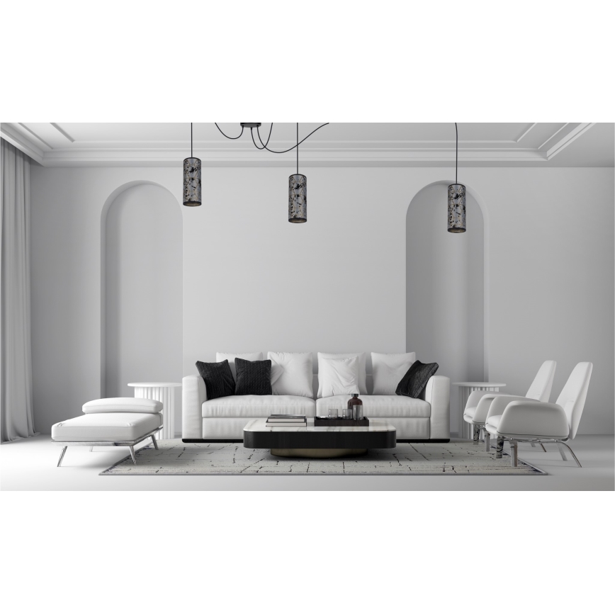 Ljuskrona med textilsladd AVALO 3xE27/60W/230V spindel grå/svart