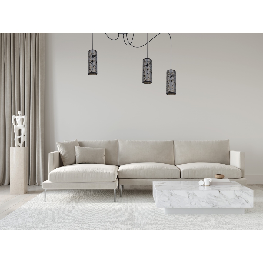 Ljuskrona med textilsladd AVALO 3xE27/60W/230V spindel grå/svart