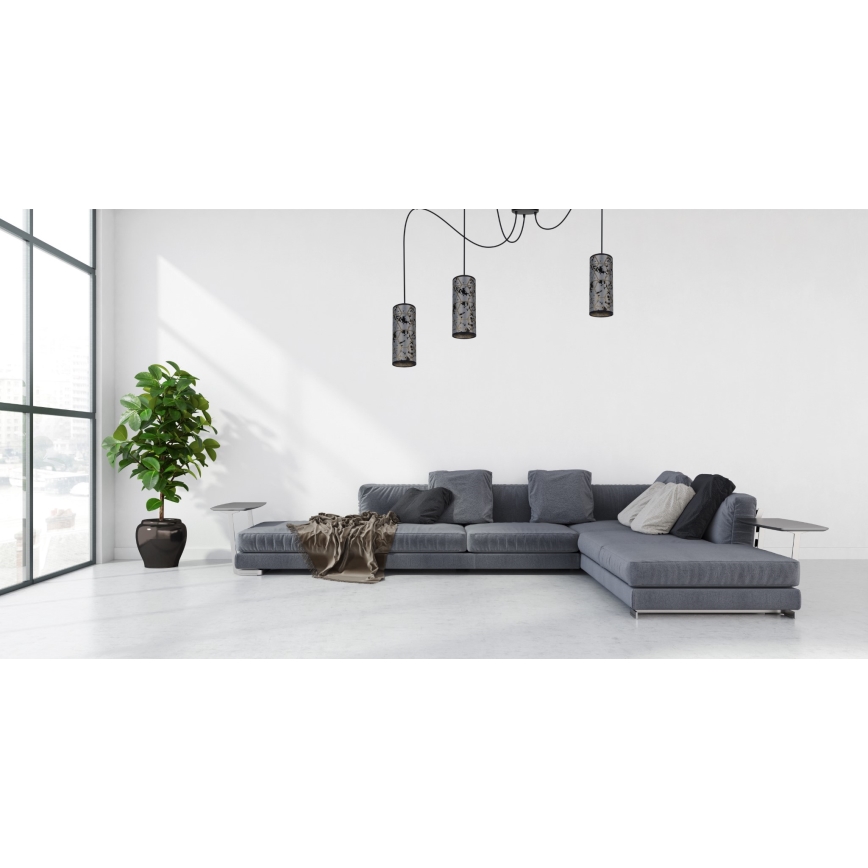 Ljuskrona med textilsladd AVALO 3xE27/60W/230V spindel grå/svart