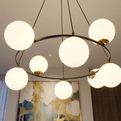 Ljuskrona med textilsladd AZURA 8xE14/10W/230V svart/vit