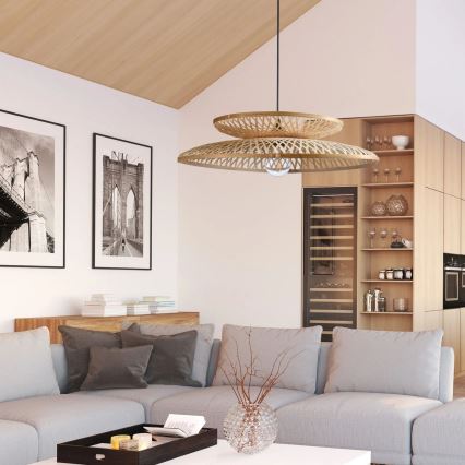 Ljuskrona med textilsladd BALI 1xE27/20W/230V diameter 60 cm bambu