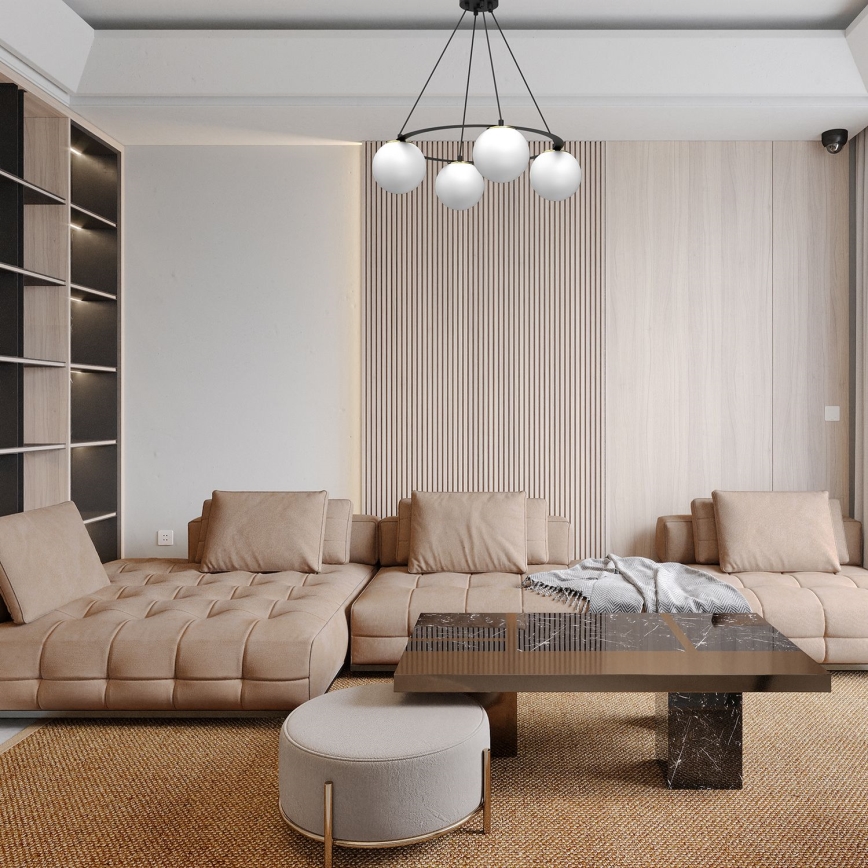 Ljuskrona med textilsladd BALLO 4xE27/15W/230V svart/vit