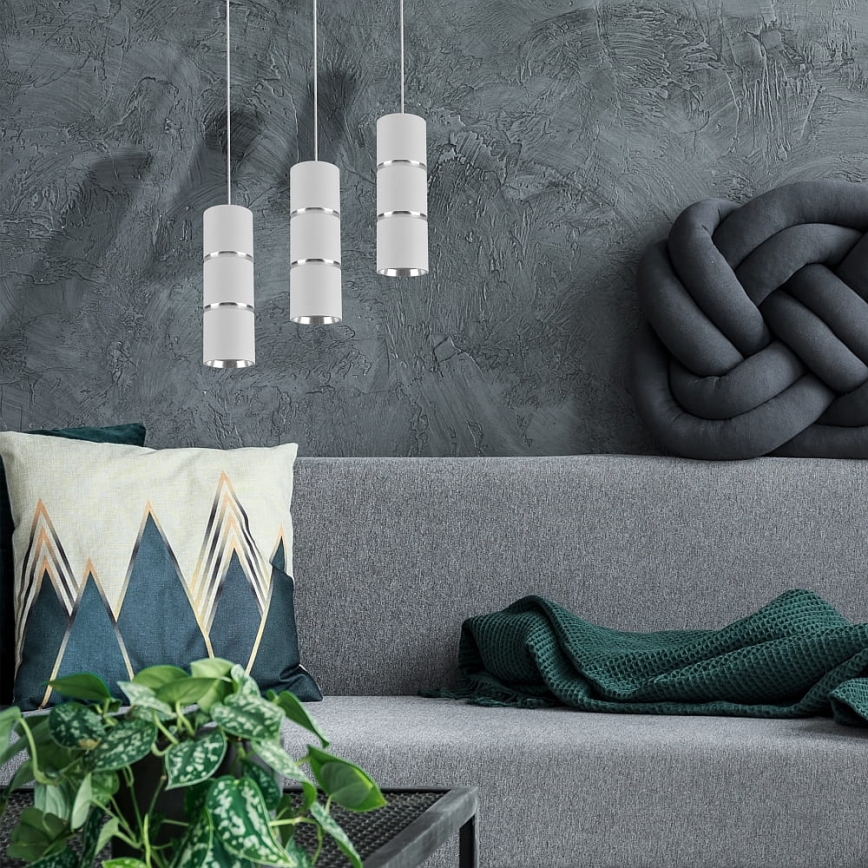 Ljuskrona med textilsladd BAMBOO 1xGU10/10W/230V vit