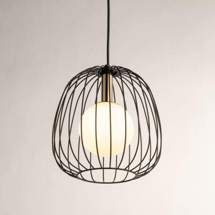 Ljuskrona med textilsladd BELL 1xG9/12W/230V diameter 24 cm svart/guld