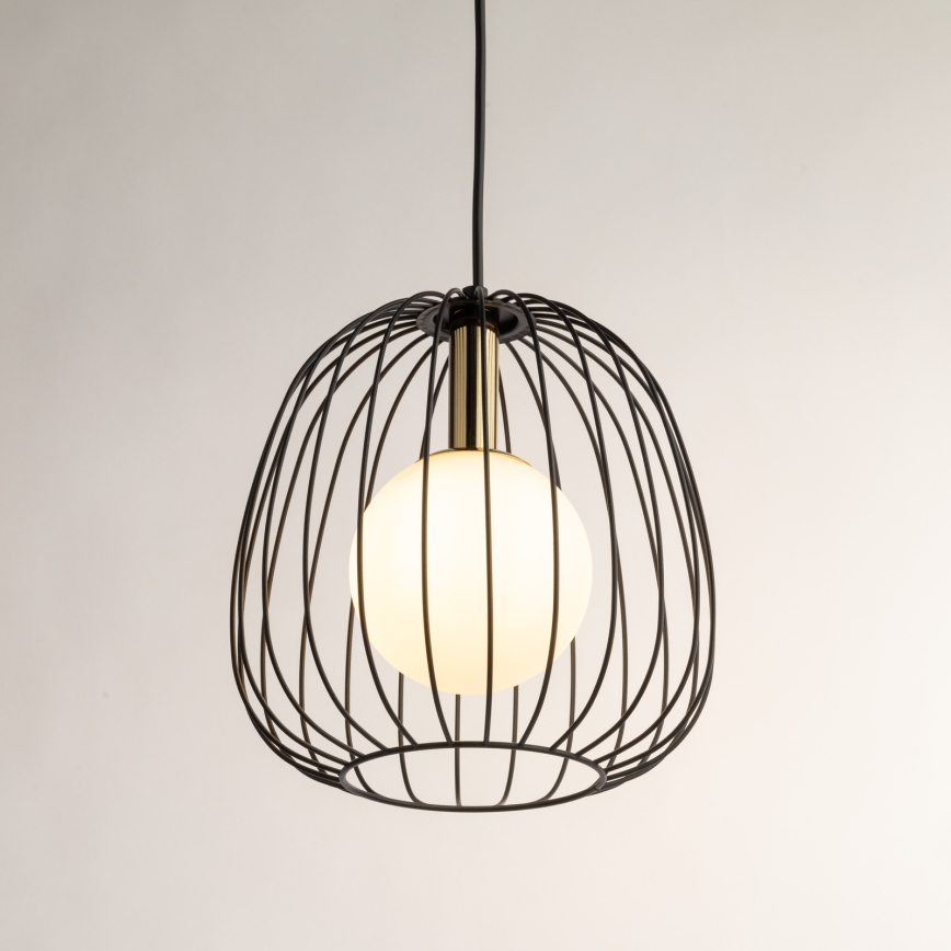 Ljuskrona med textilsladd BELL 1xG9/12W/230V diameter 24 cm svart/guld