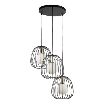 Ljuskrona med textilsladd BELL 3xG9/12W/230V svart/guld