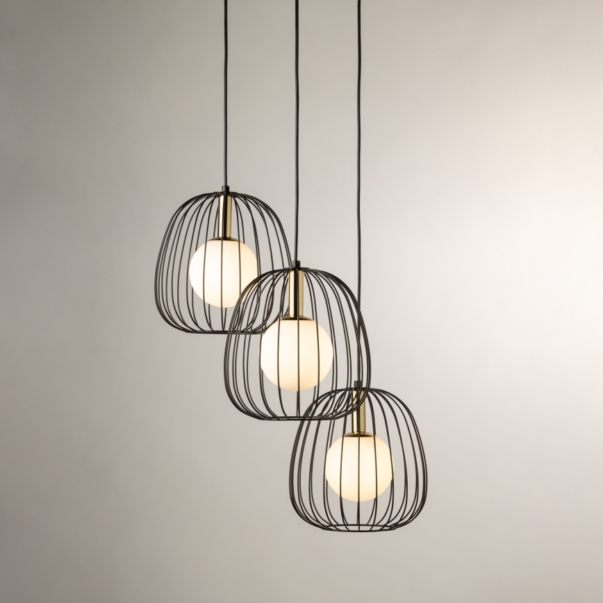 Ljuskrona med textilsladd BELL 3xG9/12W/230V svart/guld