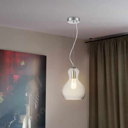 Ljuskrona med textilsladd BELLO 1xE27/40W/230V diameter 21 cm genomskinlig