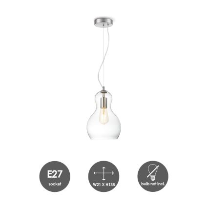 Ljuskrona med textilsladd BELLO 1xE27/40W/230V diameter 21 cm genomskinlig