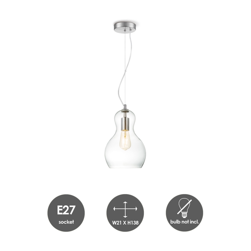 Ljuskrona med textilsladd BELLO 1xE27/40W/230V diameter 21 cm genomskinlig