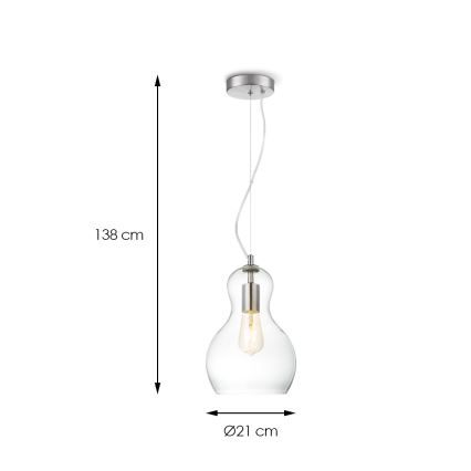 Ljuskrona med textilsladd BELLO 1xE27/40W/230V diameter 21 cm genomskinlig