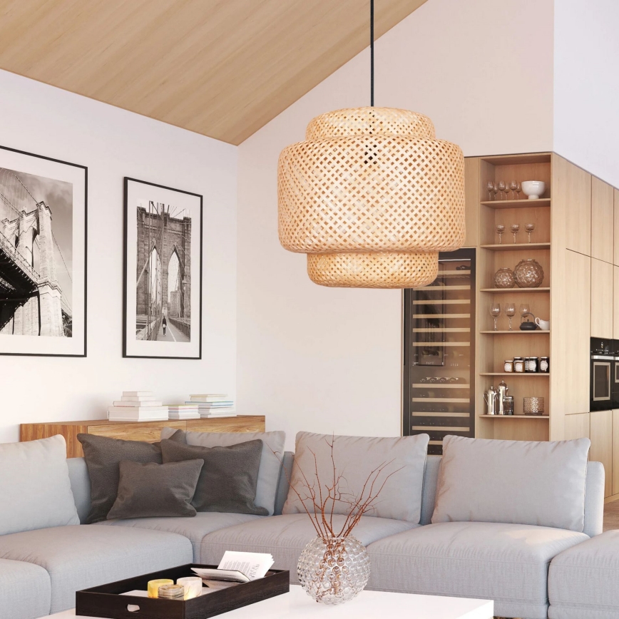 Ljuskrona med textilsladd BERTA 1xE27/20W/230V diameter 50 cm bambu