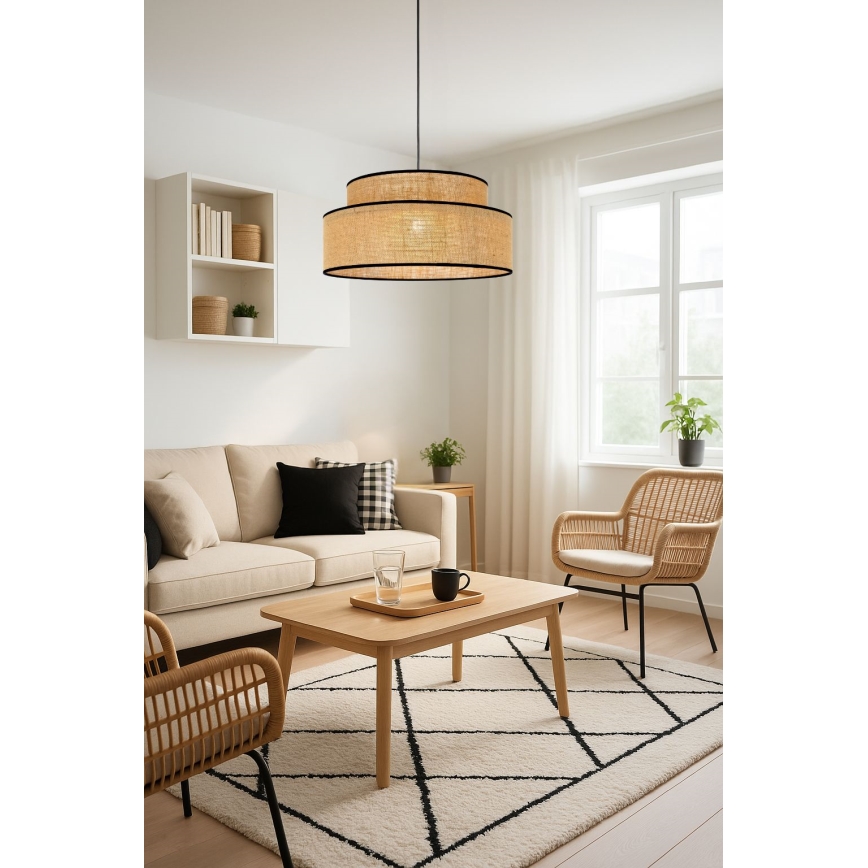 Ljuskrona med textilsladd BOHO 1xE27/60W/230V diameter 40 cm beige