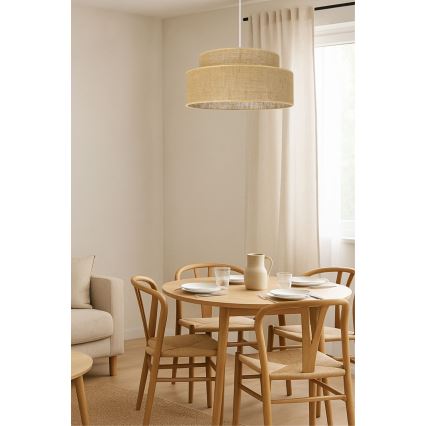 Ljuskrona med textilsladd BOHO 1xE27/60W/230V diameter 40 cm beige