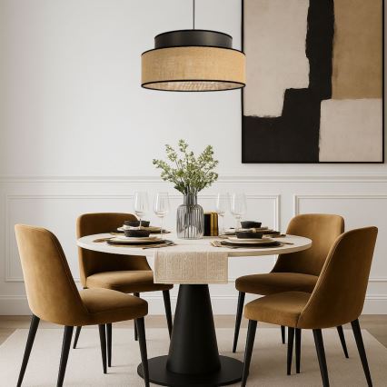 Ljuskrona med textilsladd BOHO 1xE27/60W/230V diameter 40 cm brun/beige