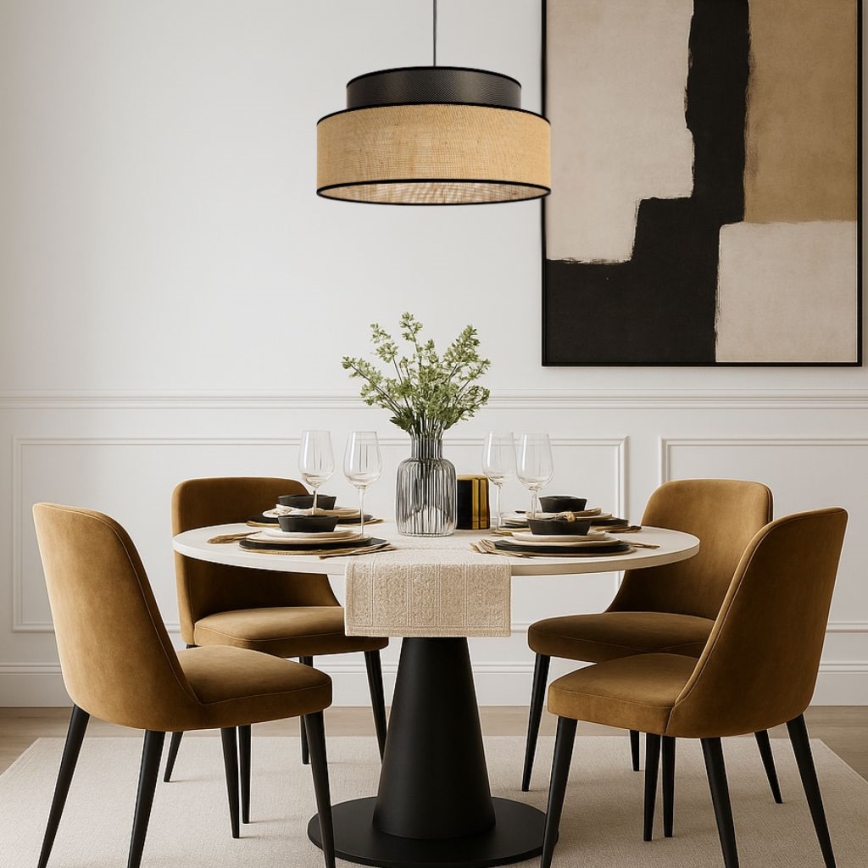 Ljuskrona med textilsladd BOHO 1xE27/60W/230V diameter 40 cm brun/beige