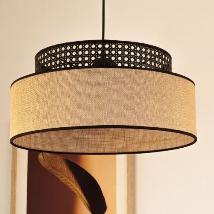 Ljuskrona med textilsladd BOHO 1xE27/60W/230V diameter 40 cm svart/rotting