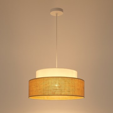 Ljuskrona med textilsladd BOHO 1xE27/60W/230V diameter 40 cm vit/beige