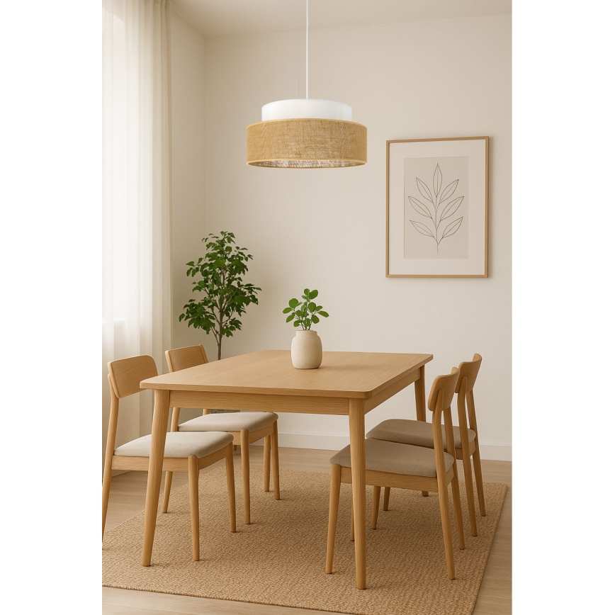 Ljuskrona med textilsladd BOHO 1xE27/60W/230V diameter 40 cm vit/beige