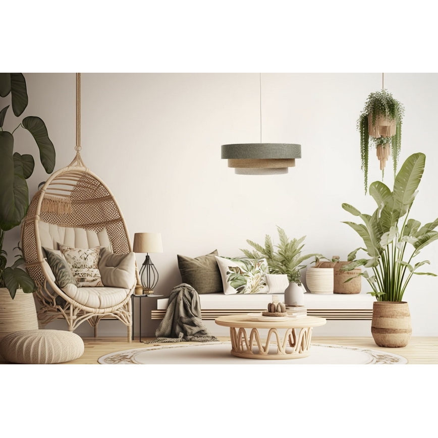 Ljuskrona med textilsladd BOHO TRINITI 1xE27/60W/230V grå/beige/grädde