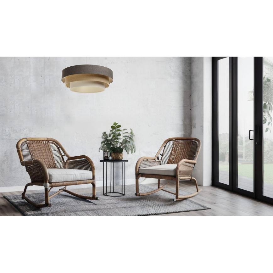 Ljuskrona med textilsladd BOHO TRINITI 1xE27/60W/230V grå/beige/grädde