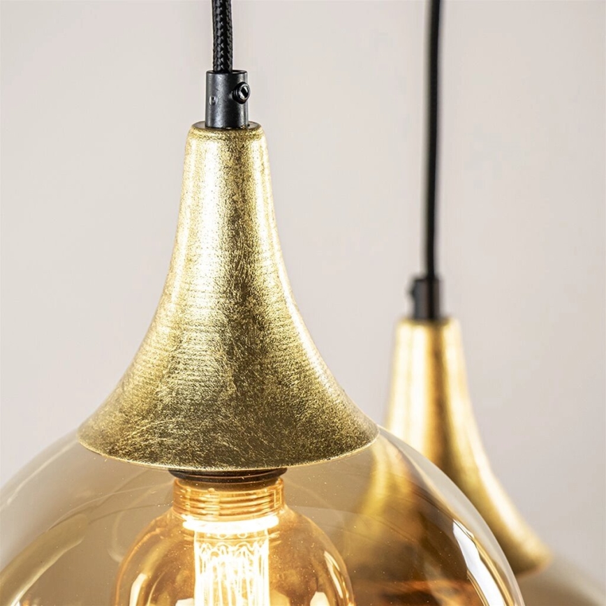 Ljuskrona med textilsladd CALYPSO 4xGU10/60W/230V + 4xE27/60W svart/guld