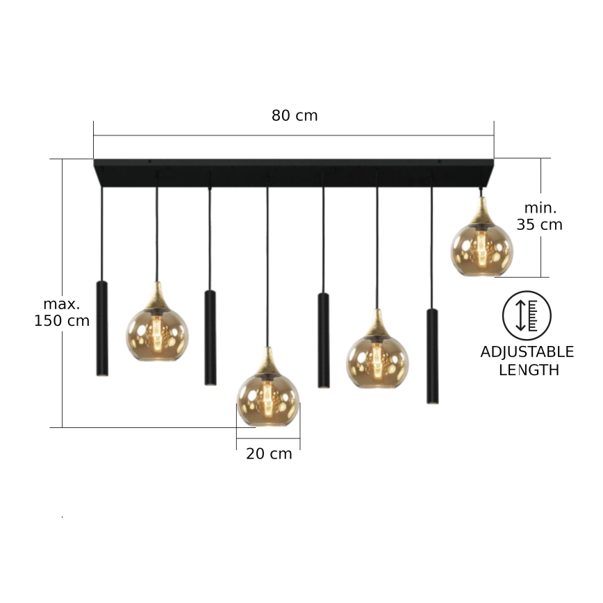 Ljuskrona med textilsladd CALYPSO 4xGU10/60W/230V + 4xE27/60W svart/guld