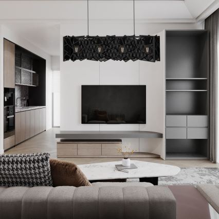 Ljuskrona med textilsladd CAMO 4xE27/15W/230V svart