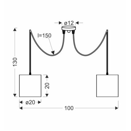Ljuskrona med textilsladd CANDIDA 2xE27/40W/230V spindel svart/koppar