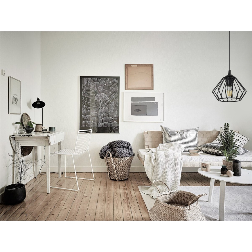 Ljuskrona med textilsladd CEED 1xE27/60W/230V svart