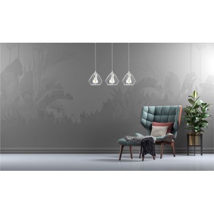 Ljuskrona med textilsladd CEED 3xE27/60W/230V grå