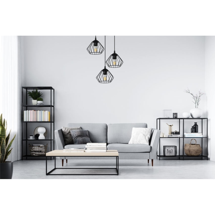 Ljuskrona med textilsladd CEED 3xE27/60W/230V svart