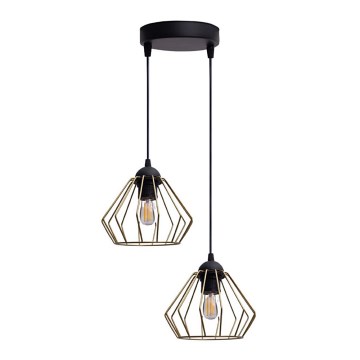 Ljuskrona med textilsladd CEED GOLD 2xE27/60W/230V diameter 28 cm svart/guld