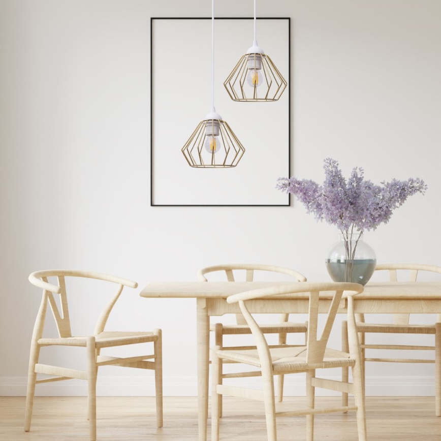 Ljuskrona med textilsladd CEED GOLD 2xE27/60W/230V diameter 28 cm vit/guld