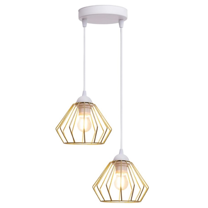 Ljuskrona med textilsladd CEED GOLD 2xE27/60W/230V diameter 28 cm vit/guld