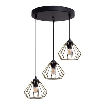 Ljuskrona med textilsladd CEED GOLD 3xE27/60W/230V diameter 45 cm svart/guld