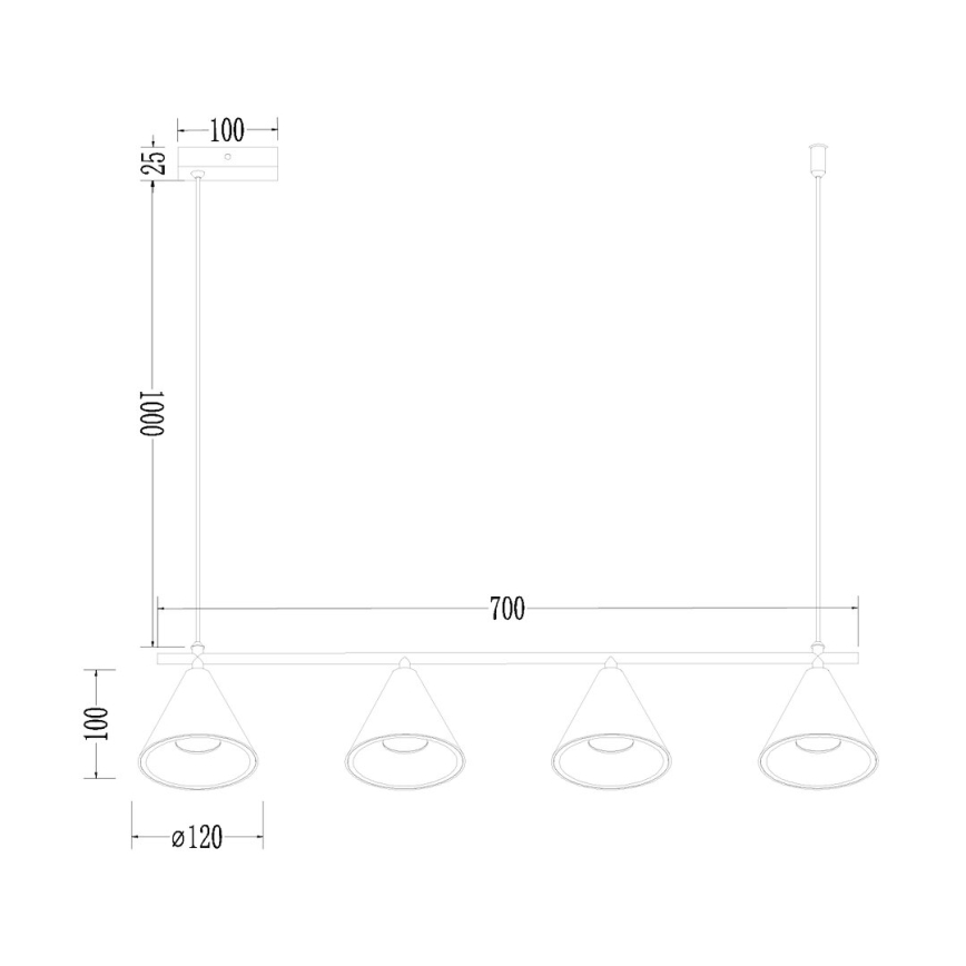 Ljuskrona med textilsladd CONE 4xGU10/10W/230V guld/svart